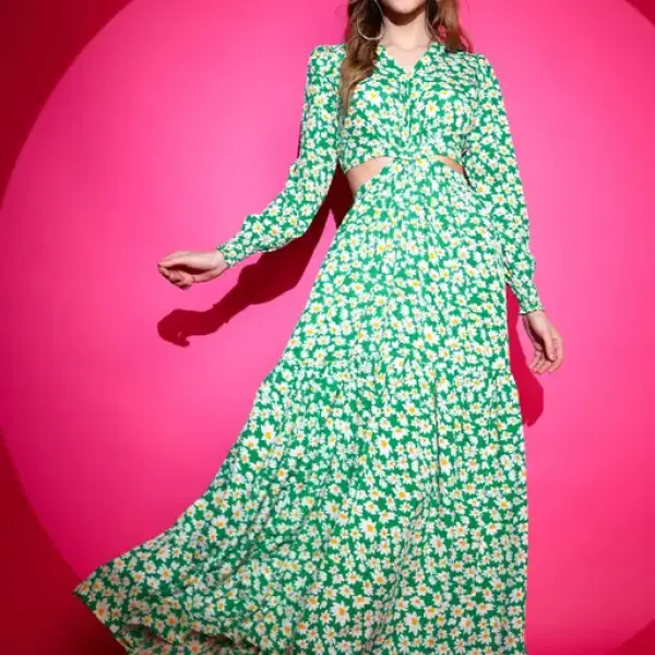 Sheetal Associates Women's Floral V-neck Green Dresses